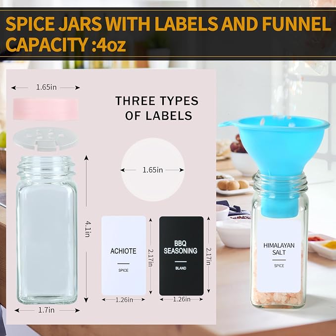36 Glass Spice Jars with Labels, Spice Jar Set, 4oz Seasoning Containers - Image 3