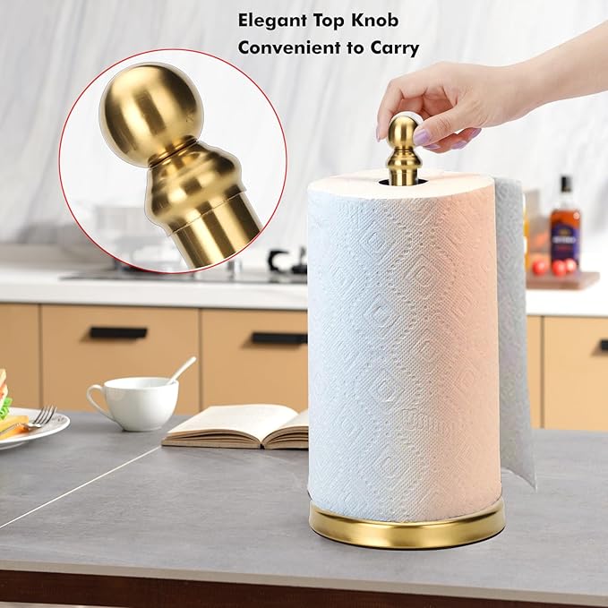 Gold Paper Towel Holder Countertop, Standing Paper Towel Roll Holder - Image 2