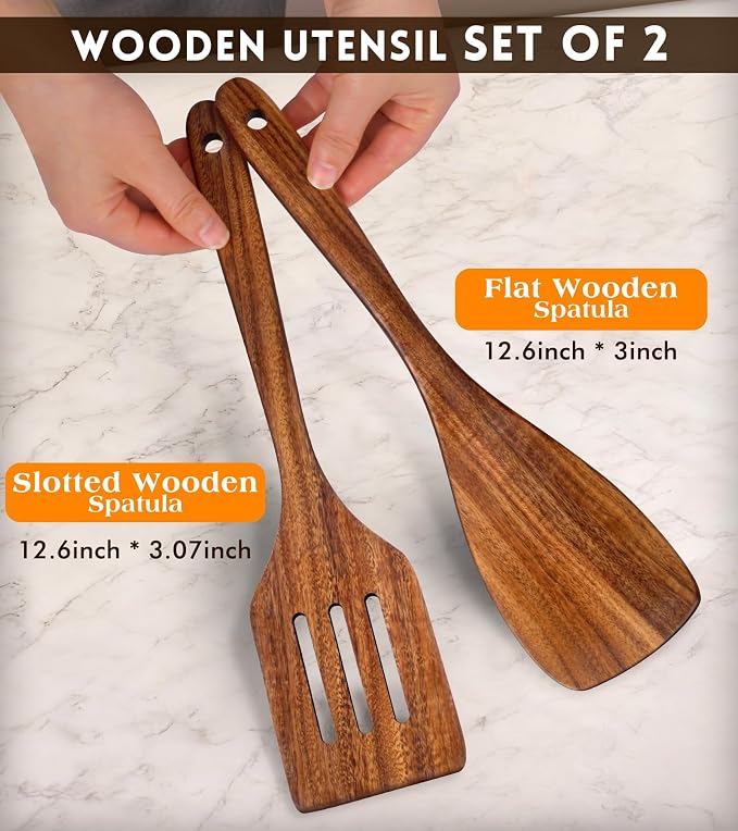 2Pcs Wooden Spatula, Acacia Wooden Spatula - Image 2