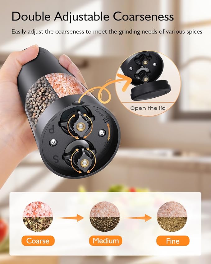 Electric Salt and Pepper Grinder Set, 2 in 1 Dual Bins USB Rechargeable - Image 3