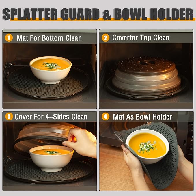 4 in 1, WENWELL Vented Collapsible Microwave Splatter Cover & Mat, Kitchen dish - Image 3