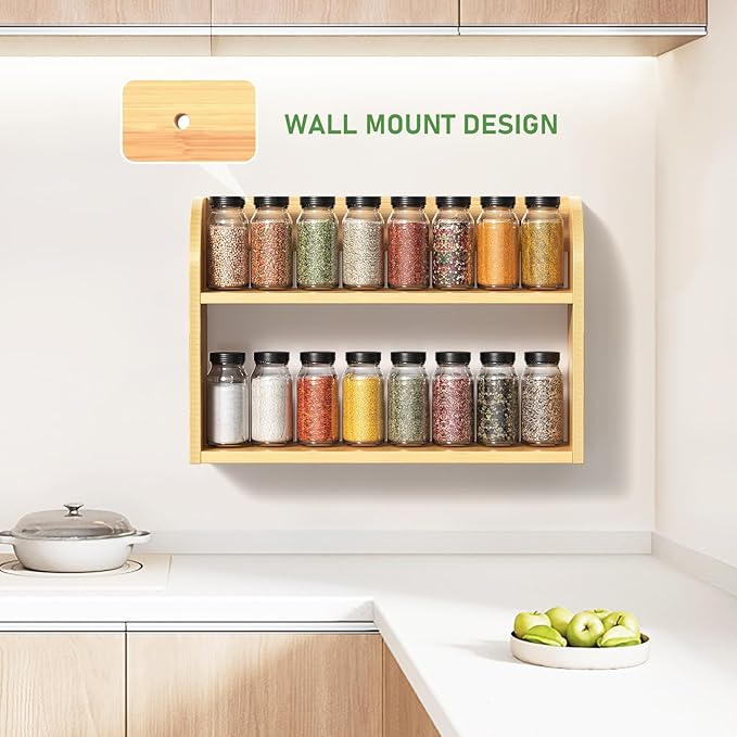 ROMGUAR CRAFT 2 Tier Bamboo Spice Rack, Countertop or Wall Mounting Wood Spice - Image 2