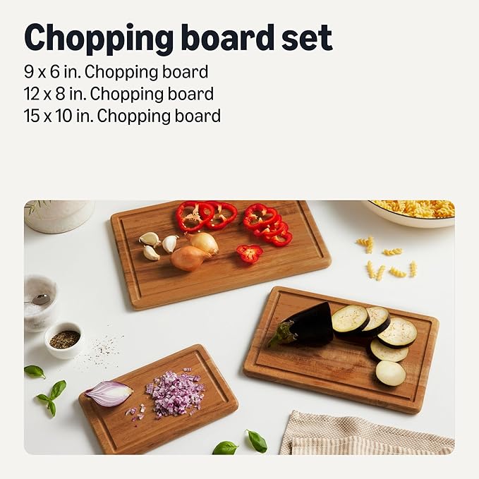 Amazon Basics Wooden Chopping Boards, 3-Piece Set, Acacia Wood, Pre-Oiled - Image 2