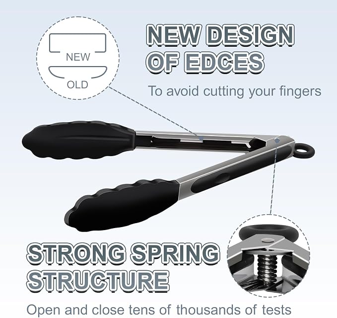 2 Pack Black Premium Stainless Steel Heat Resistant Kitchen Tongs - Image 4
