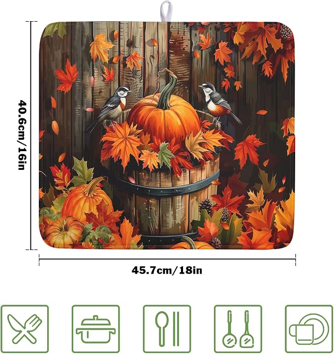 Fall Pumpkin Dish Drying Mat for Kitchen Counter Autumn Pumpkin Dish Mats for - Image 2