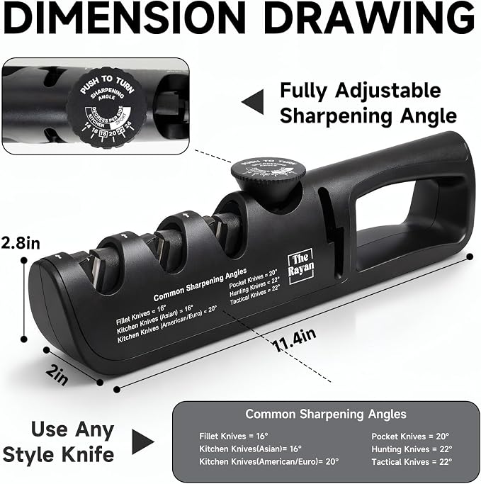 Knife Sharpener, 4-in-1 with Non-Slip Base and Adjustable Angle Guide, Steel - Image 5
