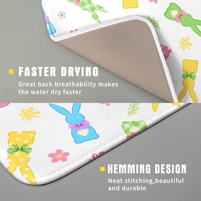 Easter Dish Drying Mat for Kitchen Counter Cute Bunny Floral Holiday Microfiber - Image 3