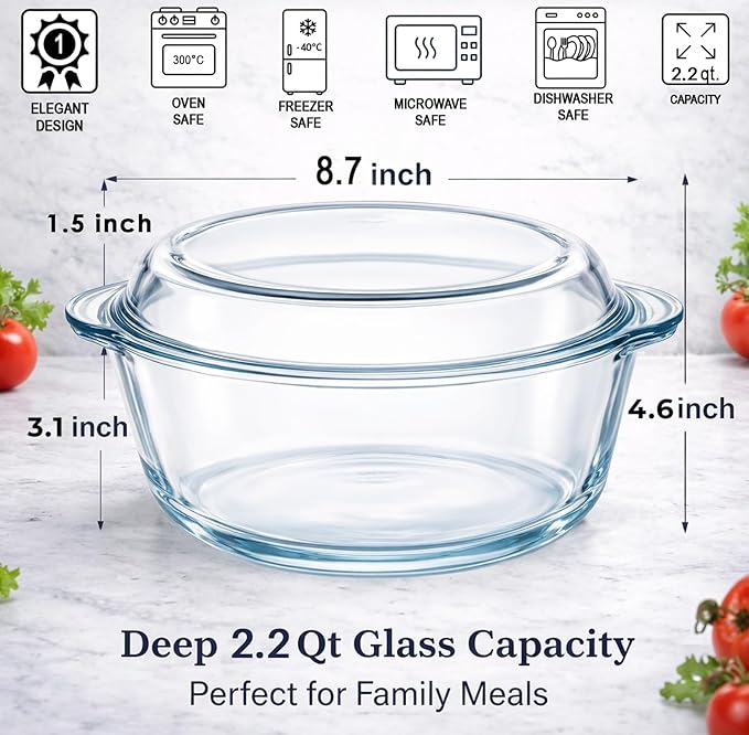 Ums 2.2 Quart Glass Casserole Dish - Image 2