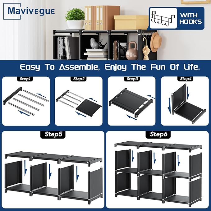 Mavivegue Bookshelf, 15 Cube Storage Organizer, Book Shelf Organizer, Tall - Image 7