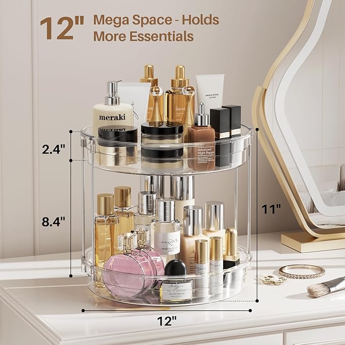 LAMU 12inch 2 Tier Lazy Susan Turntable Organizer Rotating Spice Rack - Image 3