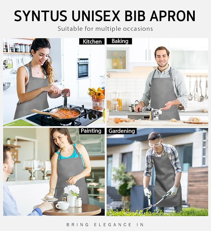 Syntus Apron for Men Women, Adjustable Cooking Kitchen Chef Aprons - Image 6