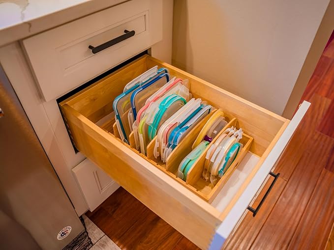 Umilife Extra Large Kitchen Cabinet & Drawer Organizer, Bamboo Lid Holder - Image 6