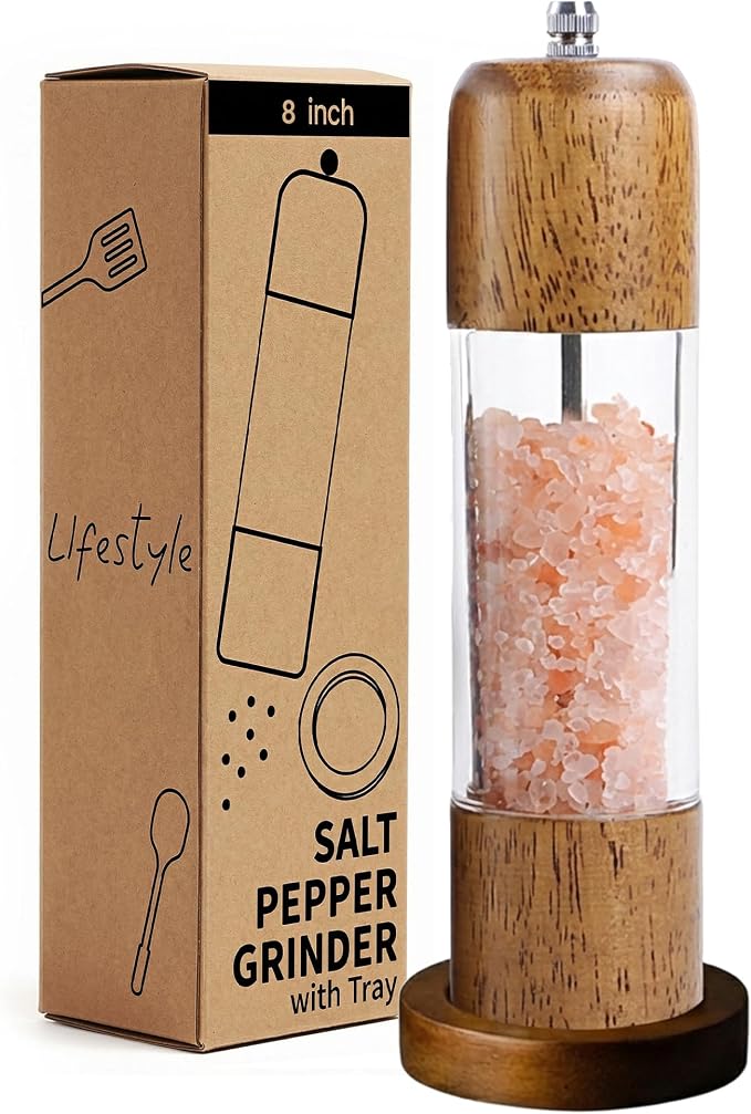 Wood Salt and Pepper Grinder, Salt Grinder and Pepper Mill, Oak Wood Shakers by MJINGMEI