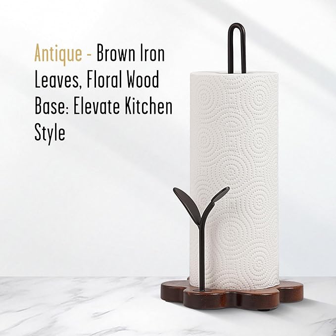 Wooden Paper Towel Holder Countertop, Floral Base - Image 2