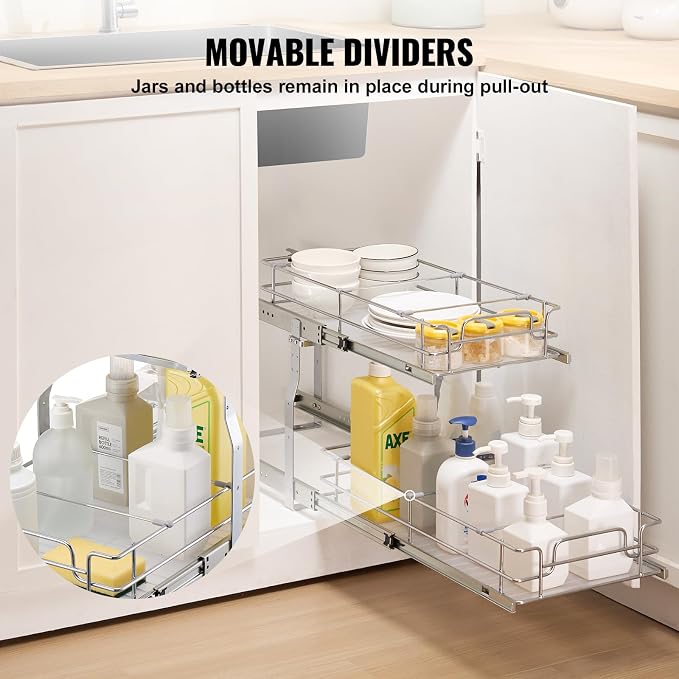 VEVOR Pull Out Cabinet Organizer, Chrome-Plated Steel Roll Out Drawers - Image 3
