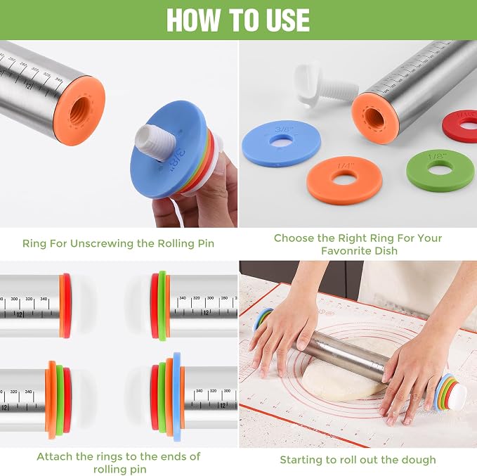 Rolling Pin with Adjustable Thickness Rings - Image 3