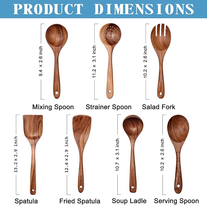 Wooden Non-Stick Kitchen Pan Toolset 7 Pieces Set, Natural Kitchen Utensils - Image 2