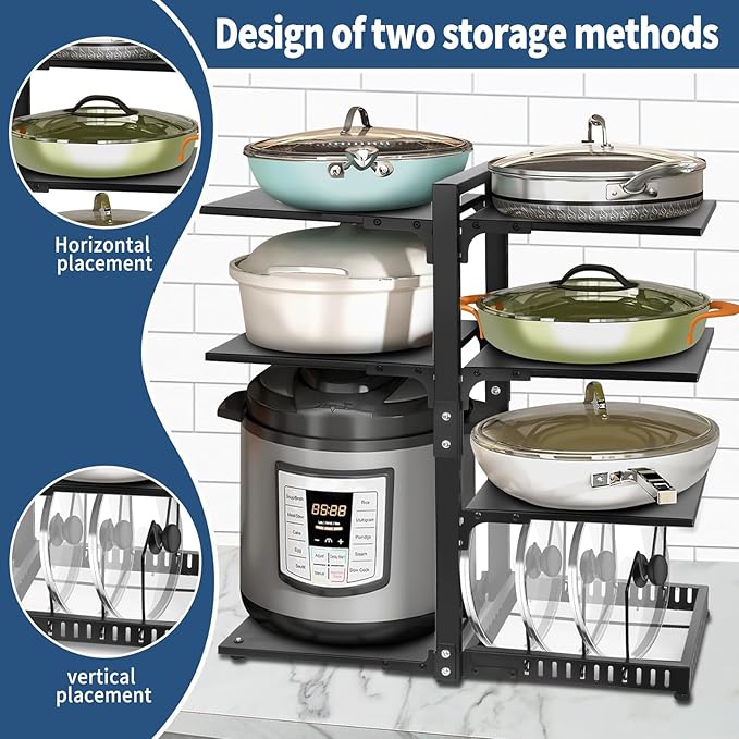 Pot Rack Organizers：CASONNIK 6+1-Tier Adjustable Heavy Duty Pan Organizer - Image 4
