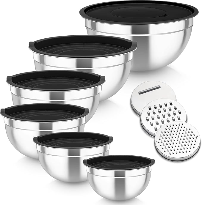 TeamFar Mixing Bowls Set of 6, Stainless Steel Nesting Mixing Salad Bowl by TeamFar