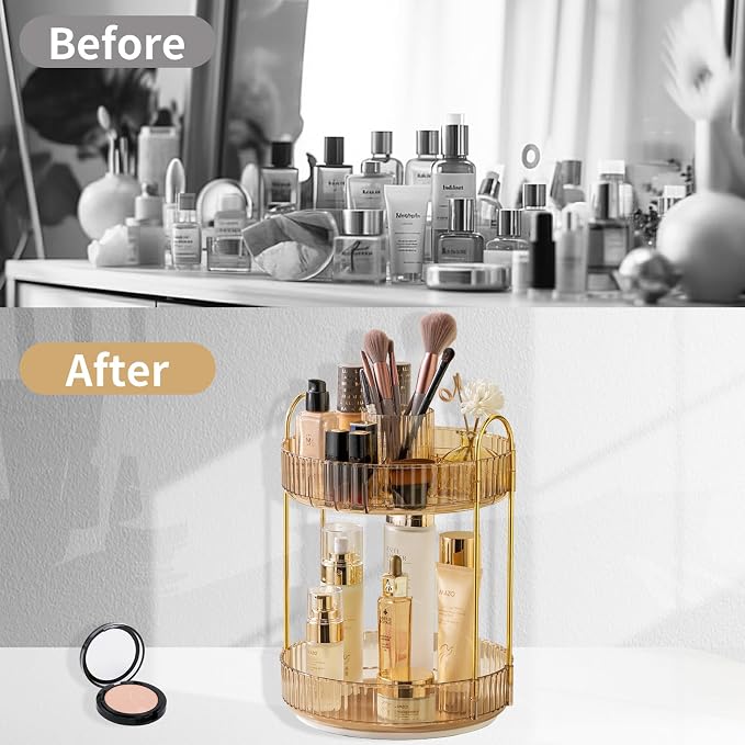 Asayuee 360 Rotating Makeup Organizer, 2 Tier Large Capacity Make Up Organizers - Image 5