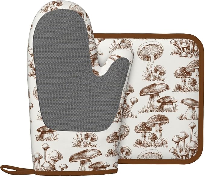 Aesthetics Mushroom Silicone Oven Mitts Pan Mats Set of 2, Heat Resistant - Image 2