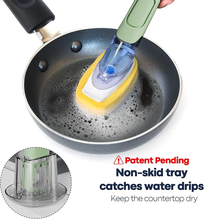 Dish Brush with Soap Dispenser Storage Set with 2 PCS Sponge Refills & Holder - Image 2