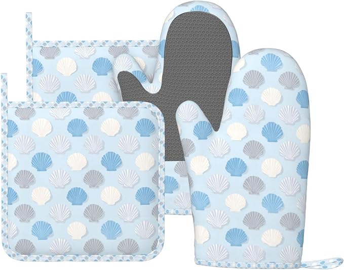 Oven Mitts and Pot Holders Summer Seashell Blue Pastel Silicone Kitchen by DADABULIU
