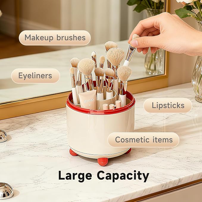Makeup Brush Holder with Lid, Cosmetic Tools Organizer with Cover, 360° - Image 4