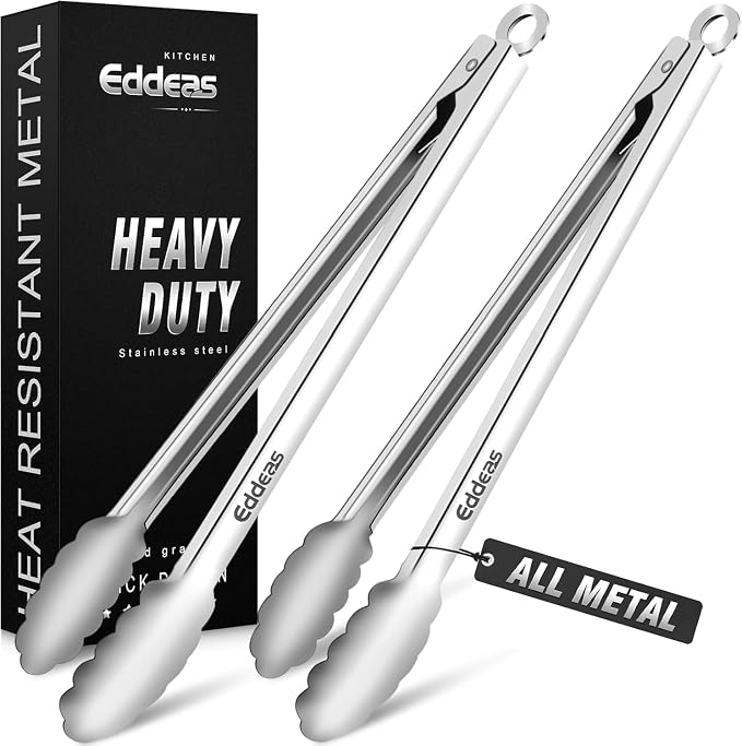 Grill Tongs, 600 Degrees Heat Resistant 17 Inch Extra Long BBQ Tongs, All Metal by Eddeas