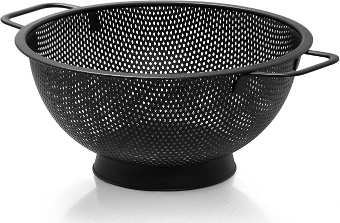 Black Colander for Kitchen, Stainless Steel Pasta Strainer by Kteniy