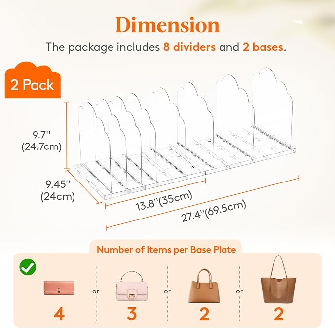 Lifewit Purse Organizer for Closet, 9.7" Tall Clear Handbags Storage Organizer - Image 3