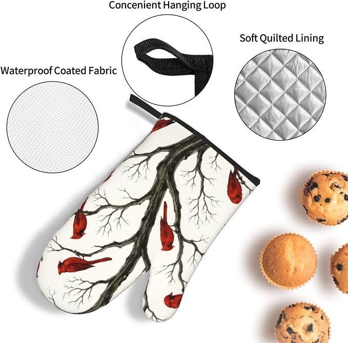 Christmas Pot Holders and Oven Mitts Set of 3, Winter Red Cardinal Kitchen - Image 5