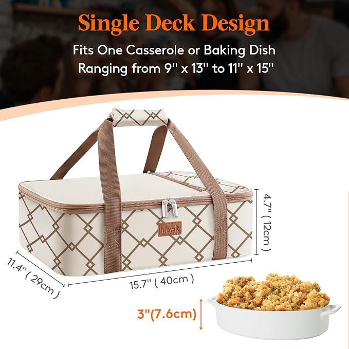 Lifewit Insulated Single Decker Casserole Carrier, Lasagna Lugger Holder - Image 2