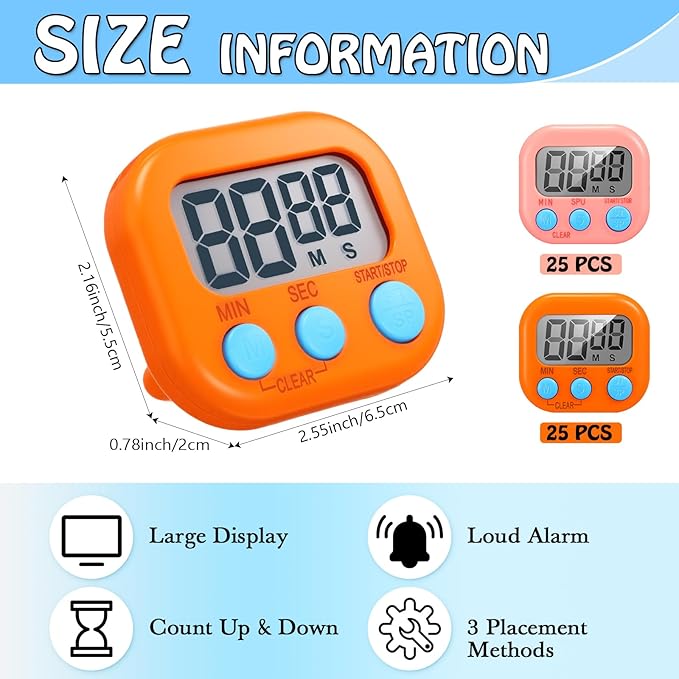 Xuhal 50 Pieces Digital Kitchen Timer Bulk, Small Magnetic Timers - Image 2