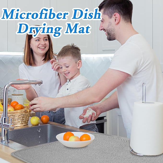 2 Pack Large Dish Drying Mat, 24x17 Inch Absorbent Microfiber Dishes Drainer - Image 6