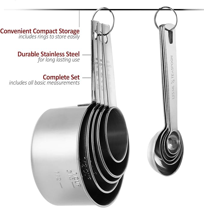 Stainless Steel Measuring Cups And Measuring Spoons 10-Piece Set, 5 Cups And 5 - Image 7