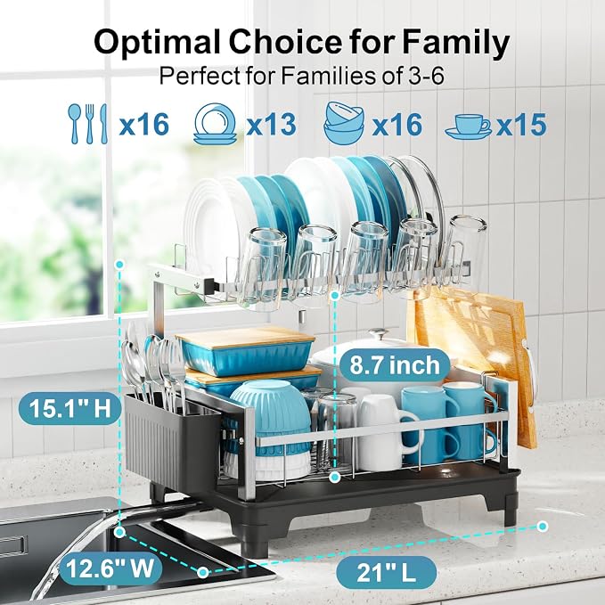 GSlife Stainless Steel Dish Drying Rack 2 Tier, Compact Dish Racks - Image 2
