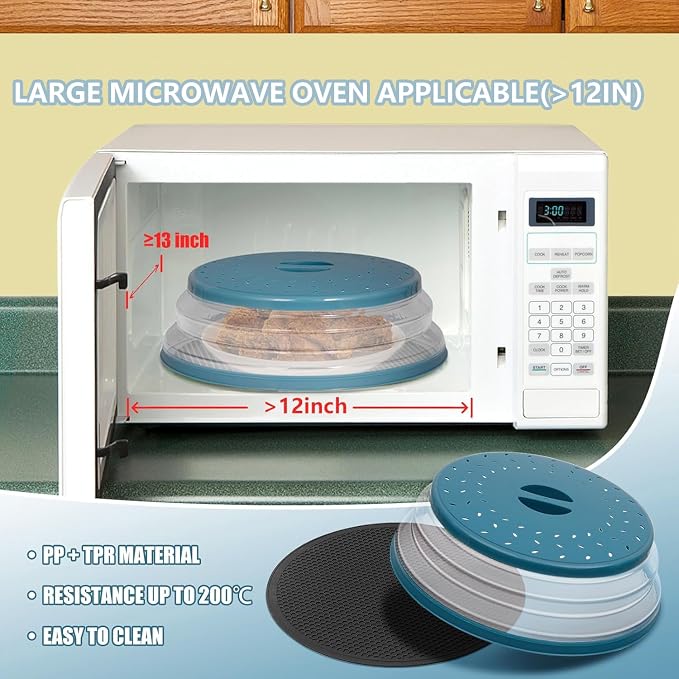 Large Microwave Splatter Cover & Silicone Mat, 12 Inchs Vented Collapsible - Image 2