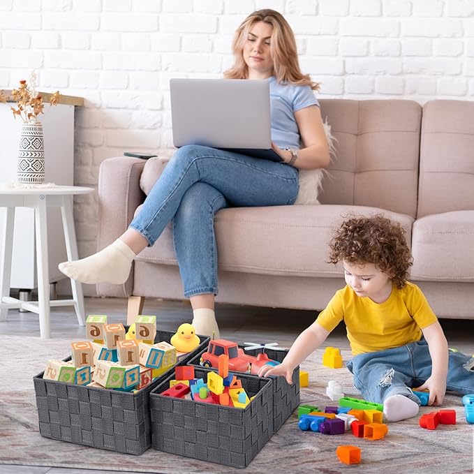 Posprica Woven Storage Baskets for Organizing 6 Pack, Large&Small Storage Cube - Image 6