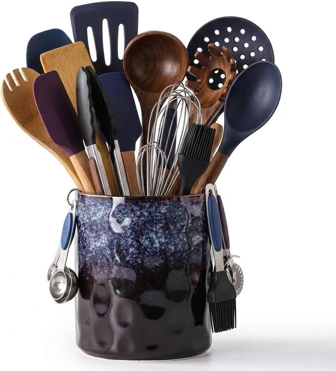 Ceramic Utensil Holder, Large 7.3" Ceramic Kitchen Utensil Crock, Handmade by Unknown