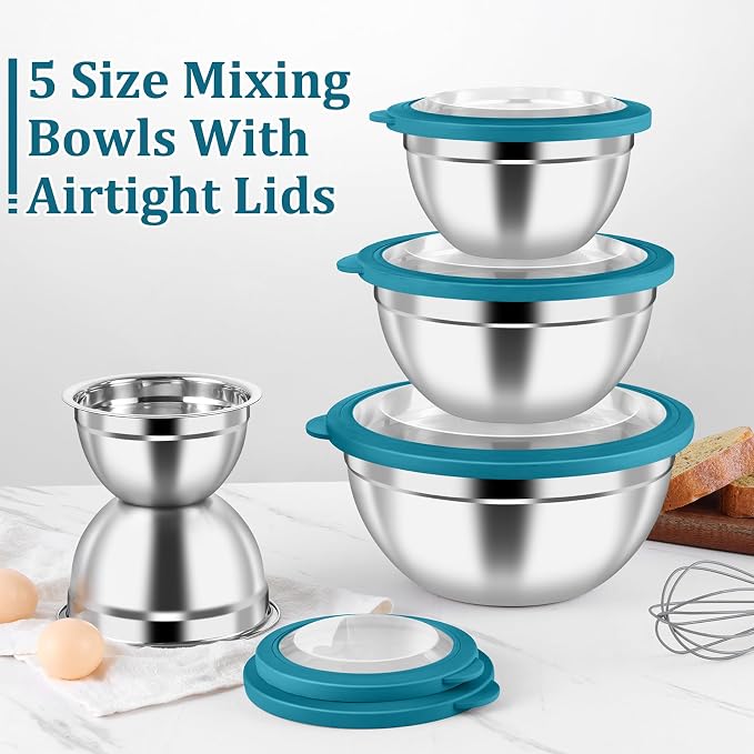 P&P CHEF Mixing Bowls with Visible Airtight Lids Set of 5, 10-Piece Stainless - Image 7