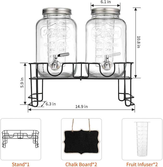 1 Gallon Glass Beverage Dispenser, 2 Pack Glass Drink Dispensers - Image 3