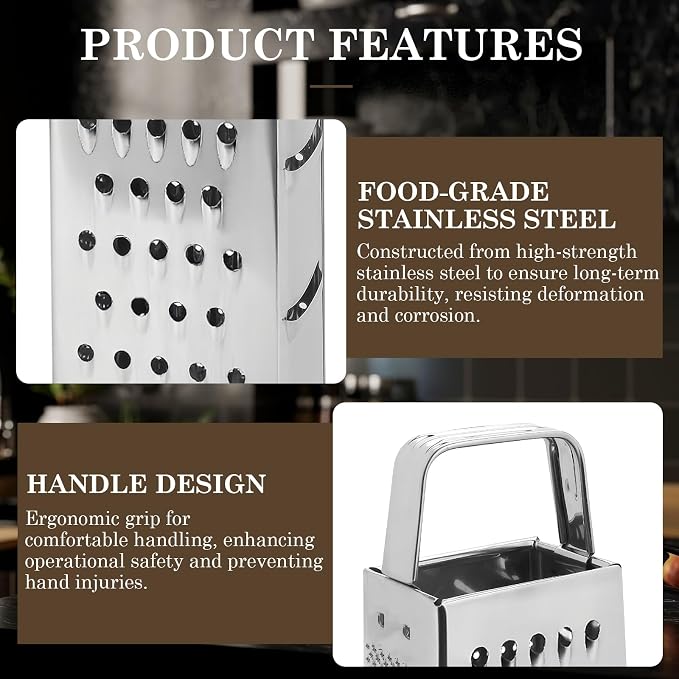 Stainless Steel Vegetable Grater, 4-Sided Portable Metal Grater, Cheese Grater - Image 3