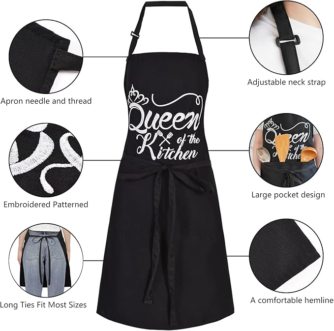 Funny Aprons for Women with Pockets, Kitchen Cooking Grilling Bbq Cute Chef - Image 4