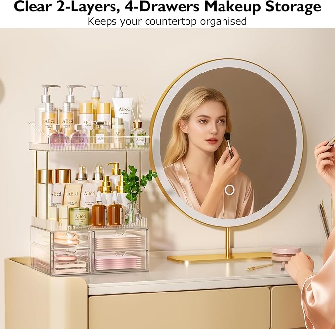 SNSLXH Makeup Organizer Bathroom Storage- 4 Tier 4 Drawer Makeup Storage - Image 3