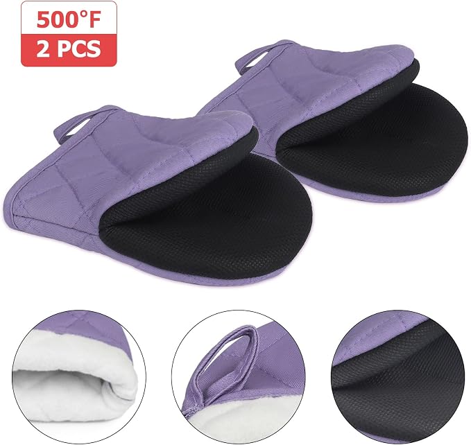Short Oven Mitts, Heat Resistant 500°F, Silicone Grip Kitchen Gloves, Non-Slip - Image 3