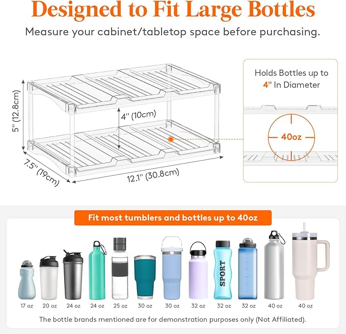 Lifewit Stackable Bottle Storage Organizer, Large Slot Water Bottle Tumbler Cup - Image 2