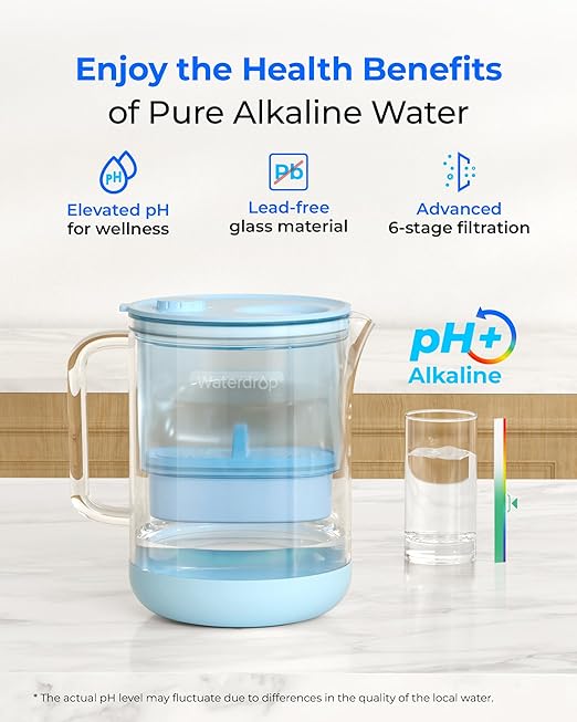 Waterdrop PT-72B-A Glass Alkaline Water Filter Pitcher, Eco-Friendly, Enhances - Image 2