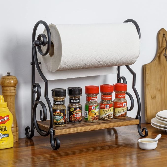 MyGift Black Metal Countertop Paper Towel Holder - Image 2
