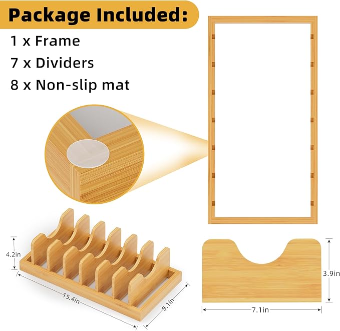 Bamboo Pot Lid Organizer Pot Lid Holder, Pot and Pan Organizer Drawer Organizer - Image 5